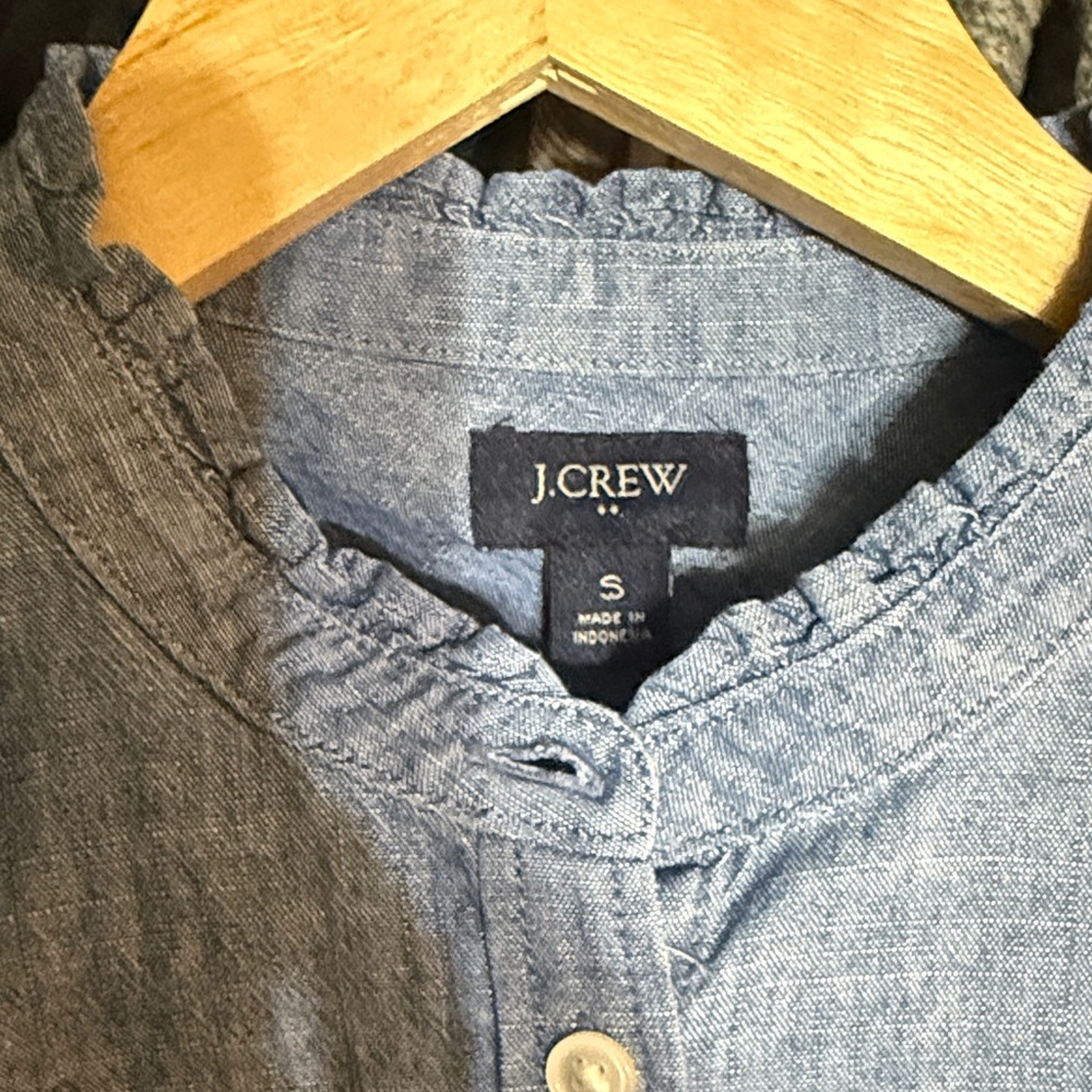 J.Crew Chambray Ruffle Neck Blouse - Picture 2 of 3